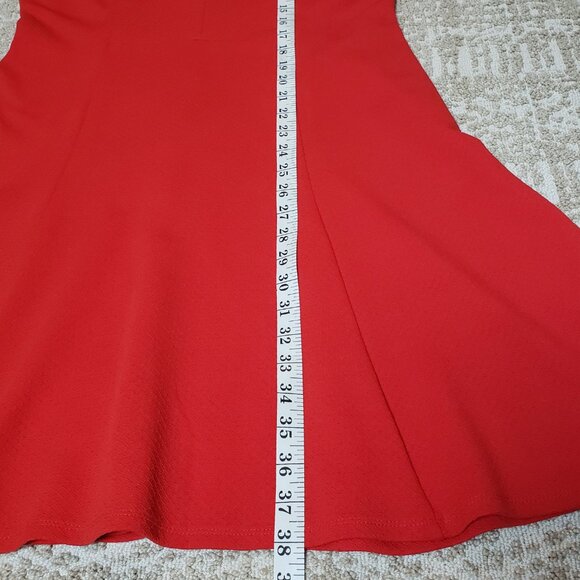 London Times Red Fit & Flare Dress Shoulder Detail Knee Length V Neck Size 14 - Picture 10 of 14